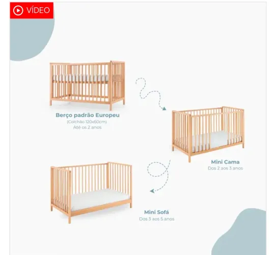 Berço cama 3 em 1 - modelo Denver Tulipa Baby