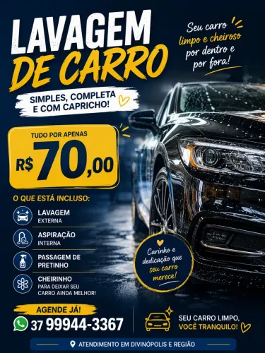 Lavagem Simples de Carro com Aspiração - R$ 70