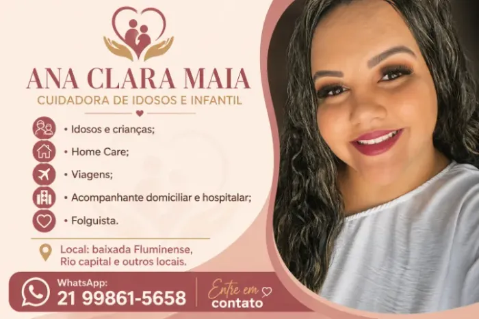 Cuidadora de idosos e infantil, acompanhante hospitalar e domiciliar. 