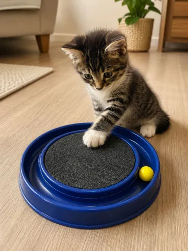 arranhador brinquedo para gatos redondo com bolinha interativo relax na cor azul
