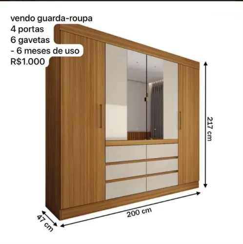 Guarda-roupa 4 portas 6 gavetas - 6 meses de uso