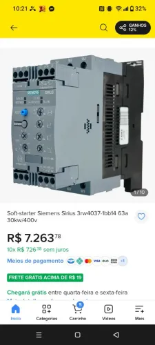 Soft starter Sirius modelo e referência Siemens 3RW4037-1BB14