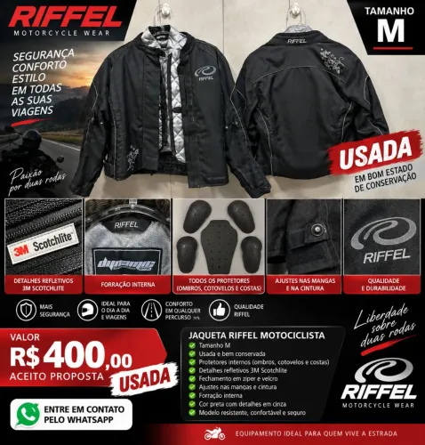 JAQUETA RIFFEL MOTOCICLISTA - USADA<br>Tamanho M | Com todos os protetores