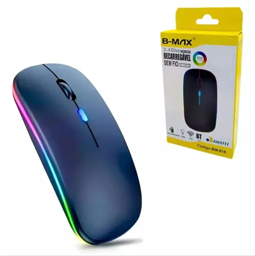 Mouse sem fio Bluetooth RGB Recarregável.