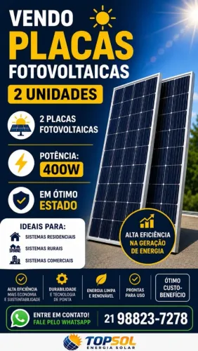 2 Placas Fotovoltaicas 400W - Ótimo Estado