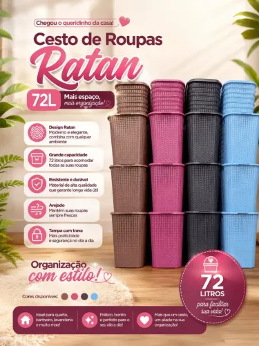 Cesto Ratan 72L - Entregamos em toda manaus