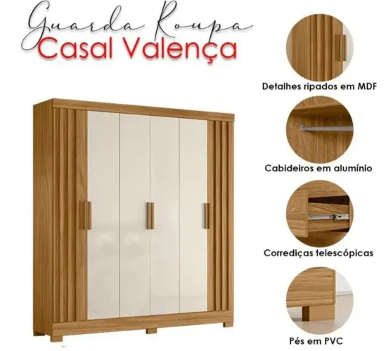 Guarda roupa casal 6 portas super espaçoso detalhes em MDF 