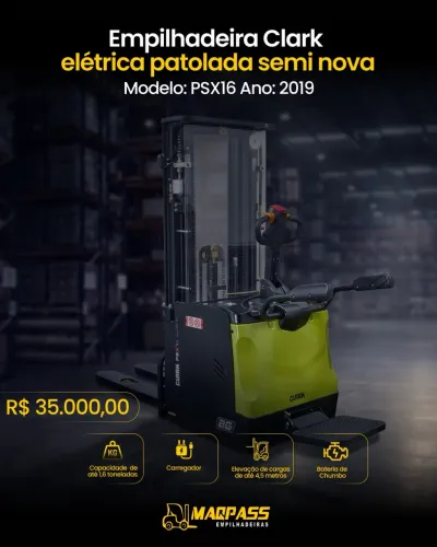 Empilhadeira Clark patolada PSX16 - 1.600kg Torre de 4,5mts
