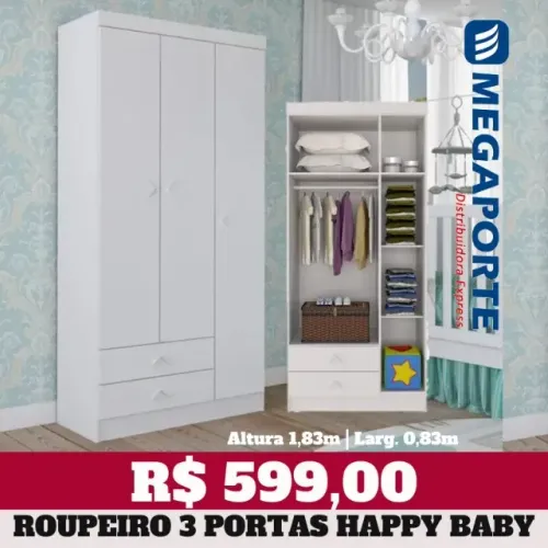 Guarda Roupa Infantil 3 Portas 2 Gavetas Branco Flex (Novo) Entrega Grátis!