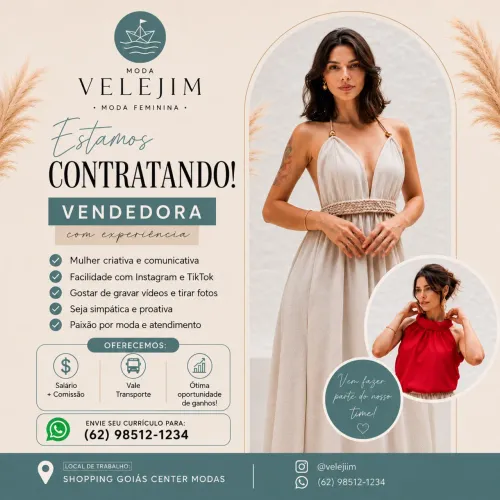 Vaga vendedora | Salário mais comissão | bons ganhos 