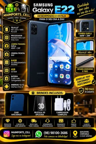 Motorola e22 com 64gb de armazenamento interno e 4gb de ram em ótimo estado