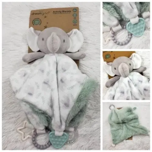 Naninha sensorial para bebê com mordedores e chocalho Elefante