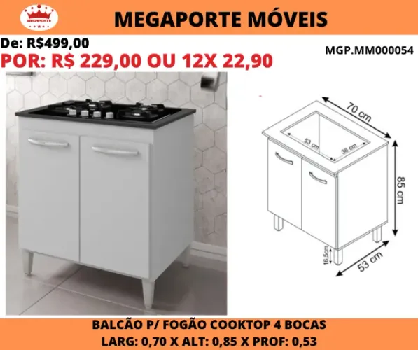 BALCÃO DE COOKTOP 2 PORTAS