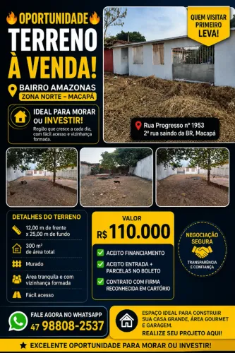? TERRENO À VENDA EM MACAPÁ - BAIRRO AMAZONAS - ZONA NORTE