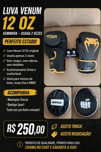 Luva Venum 12 Oz + Manopla + Bandagem | Seminova |