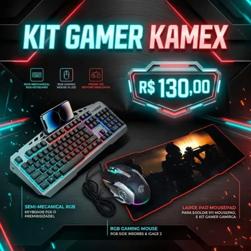 Kit Teclado, Mouse e Mousepad Kmex - Semimecânico, Luminoso, Excelente Estado!