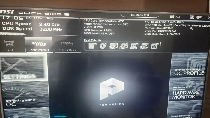Intel i5 11400F + B560M MSI + 8GB 3200MHz - Funcionando 100%