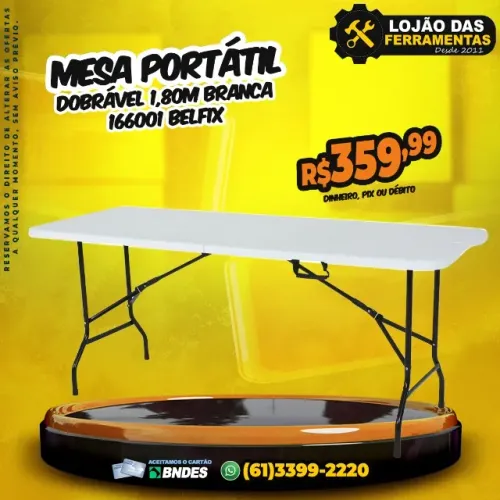 Mesa Portátil Dobrável 1,80M Branca 166001 Belfix