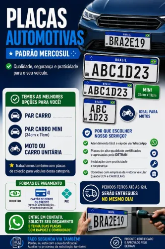 PAR DE PLACA MERCOSUL - CARRO - ENTREGO EM TODA GRANDE SP!
