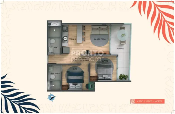 Apartamento com 2 quartos em Tamandare