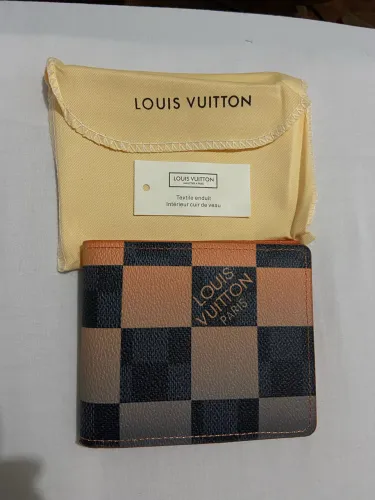 Carteira masculina couro ecológico laranja Louis Vuitton damier
