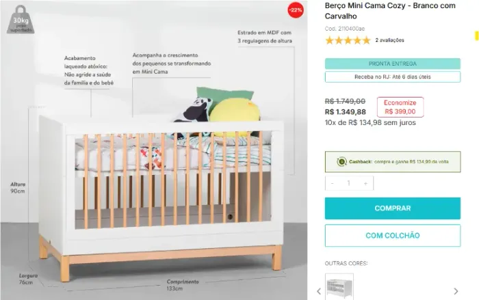 Berço Mini Cama Cozy ( Abracadabra ) e colchão 
