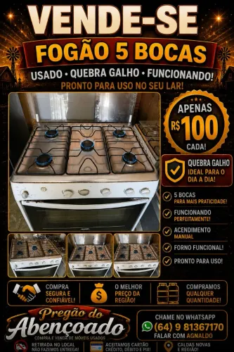 Fogão de cinco bocas funcionando perfeitamente ideal para quebra galho