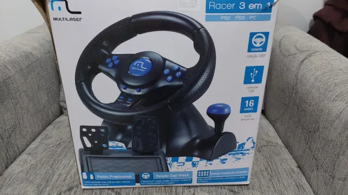 Volante Multilaser Racer 3 em 1 PS2, PS3 e PC com caixa original, possui câmbio e pedal