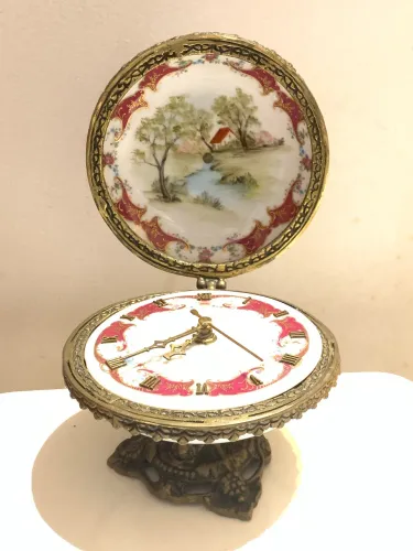 Relógio Mesa Porcelana e Bronze - Raridade