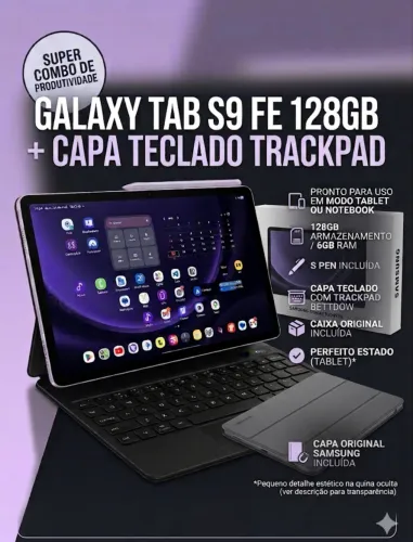 Vendo Combo: Galaxy Tab S9 FE 128GB + Caneta Original + Teclado Trackpad + Acessórios
