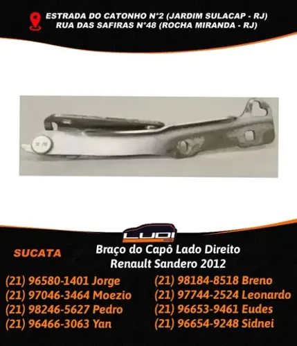 Braço do Capô Lado Direito Renault Sandero 2012