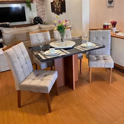 Mesa Los Angeles 120 Cinamono/Preto com 4 Cadeiras tt43