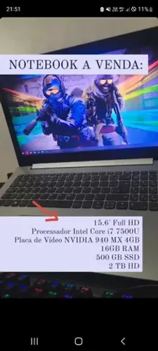 Notebook Lenovo Placa de Vídeo 16Gb Ram