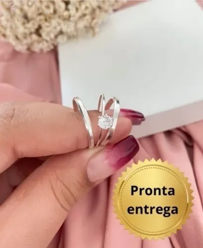 Alianças e Anel de Prata 925 com Pedra