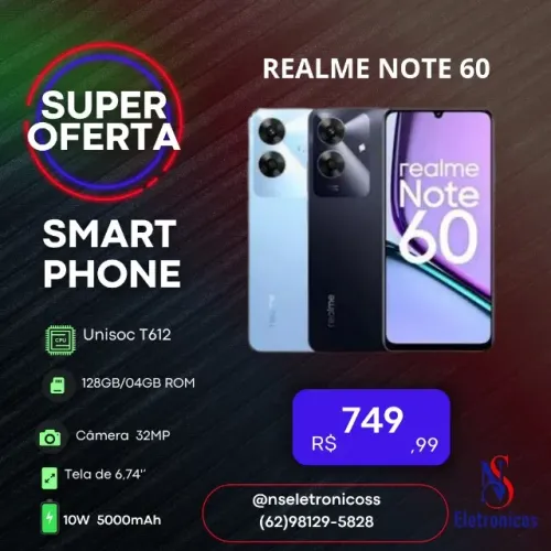 Realme note 60 04/128 Novo Entregamos Garantia Capa Pelicula Brindes Entrega Gratuita