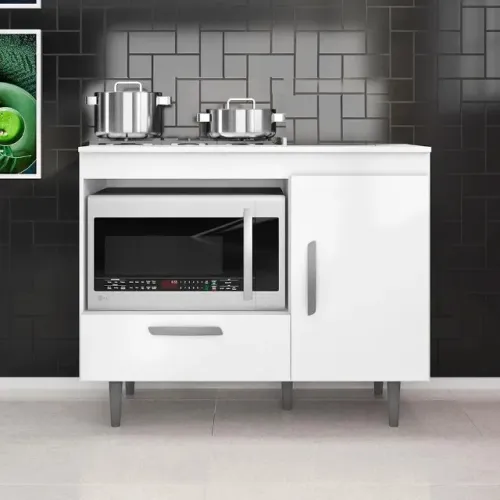 Balcão de Cozinha para CookTop 1Pts 1Gv 4 Bocas Branco Alecrim Poliman - Entrega Rápida! 