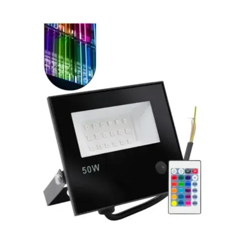 Refletor LED RGB 50W com Controle Remoto | Colorido | IP66 Bivolt | R$ 49,00