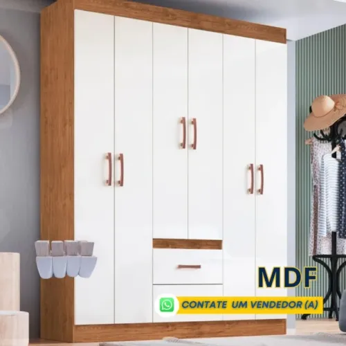 Roupeiro 100% MDF Napoli 1,56m - Pés de Madeira