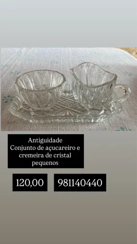 Conjunto de açucareiro e cremeira de cristal