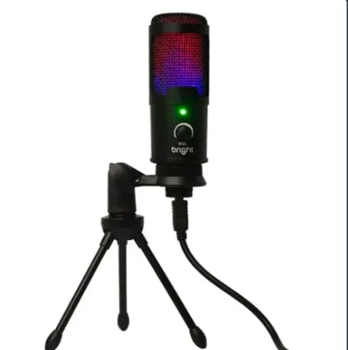 MICROFONE DE MESA STREAMER USB LEDS RGB COM TRIPÉ 180°