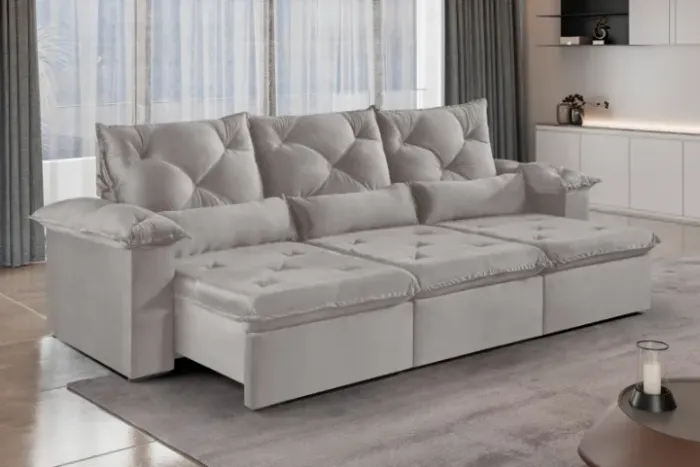 Estofado Retratil Reclinavel Atlas 290 3x80 Vel Inca Bege Claro 02 Idealle