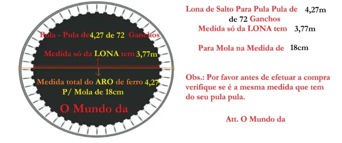 Lona de salto para cama elástica de 4.27m de 72 ganchos para mola de 18cm