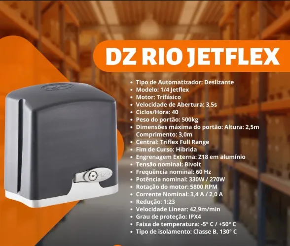 Motor de Portão Eletrônico 1/3 Dz Rio Jetflex Ppa 500kg 4s Preto 60hz Z18 