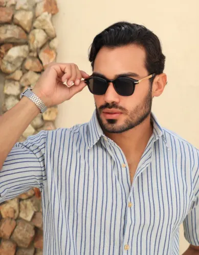 Camisa listrada em linho siciliano masculina