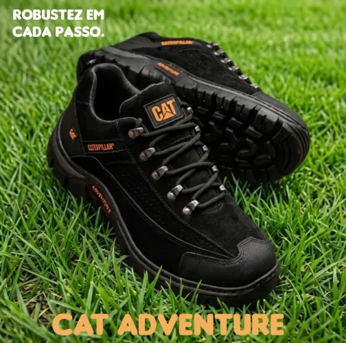 Bota de Trilha Masculina CAT Adventure - Tênis Preto Nobuck Tratorado Cano Baixo Esportivo