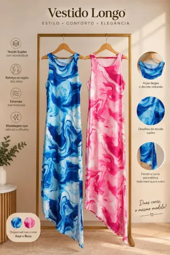 Vestido longo marmorizado c/ fenda