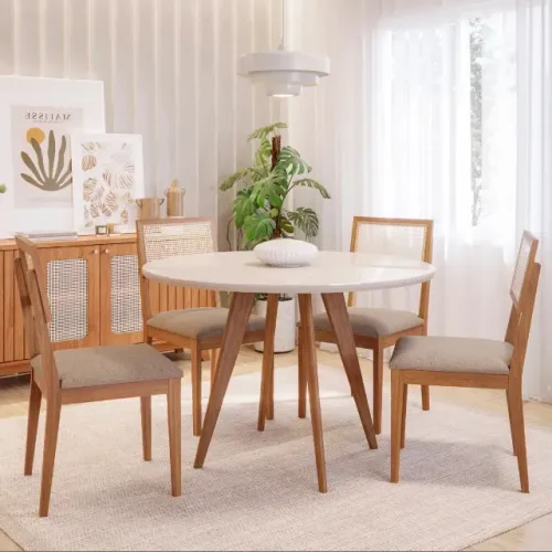 Conjunto Mesa Redonda e 4 Cadeiras Madeirélis Glass 109 cm