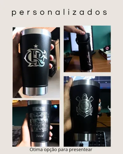 Personalizo e vendo copos e garrafas térmicas. Só pedir o que quer gravar. 