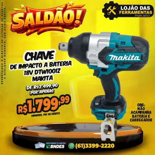 Chave de Impacto a Bateria 18v DTW1001Z Makita