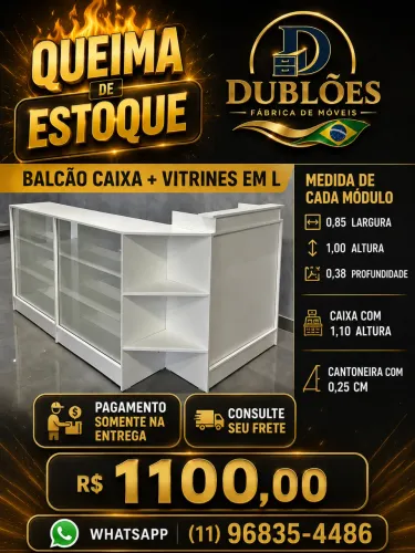 Balcão caixa vitrine em L promoção só essa semana